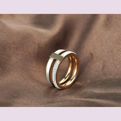 Lokaer Rose Gold Color White Rhinestone Shell Wedding Rings Jewelry 316L Stainless Steel Engagement Ring For Women Кольцо R18050