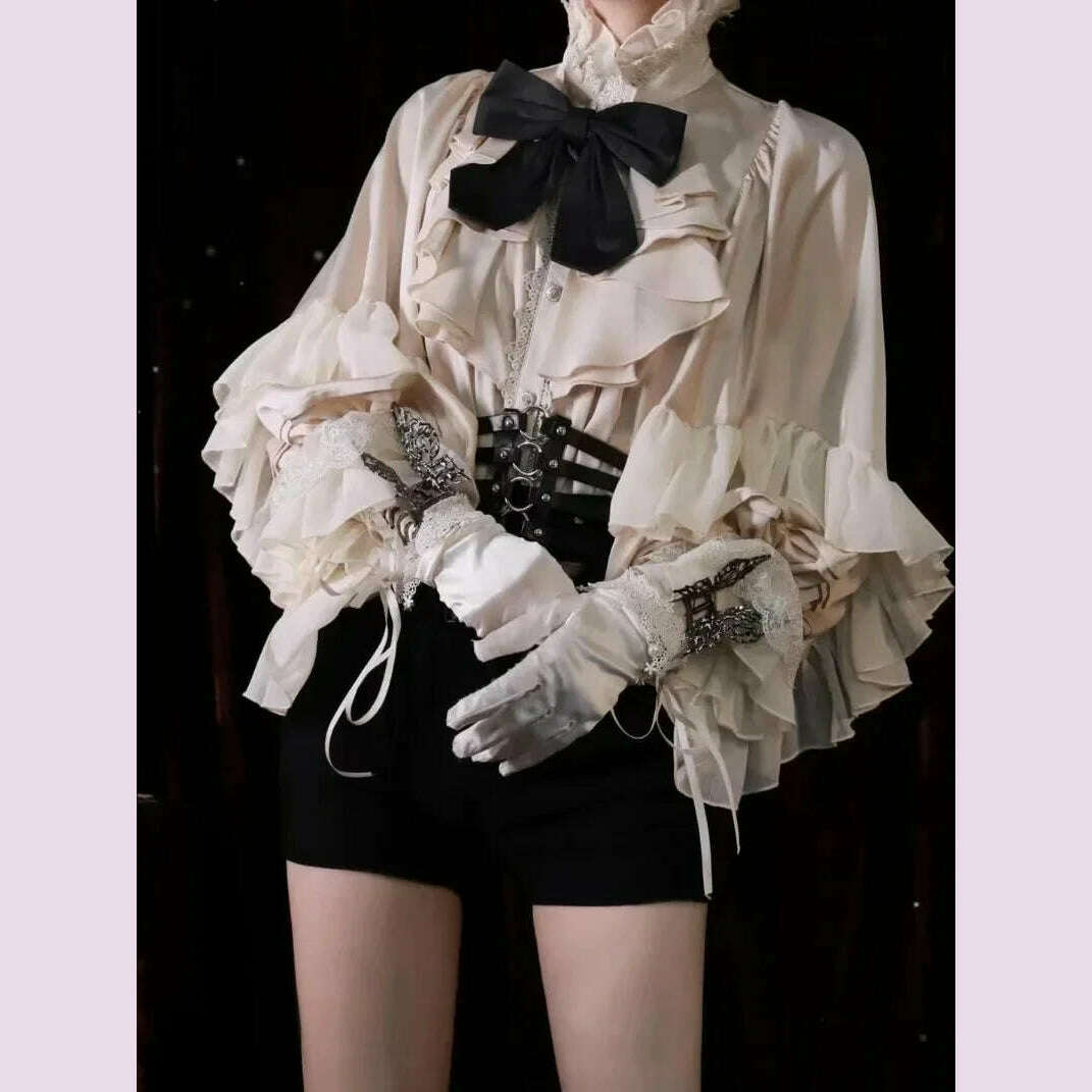 Lolita Gothic Style Batwing Sleeve Shirt Loose Spring and Autumn Ladies Elegant Red and Black Shirt Solid 2025 New Color Blouses