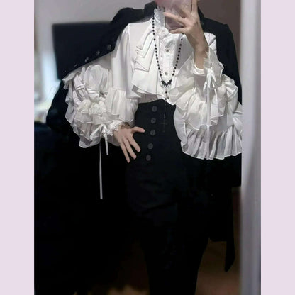 Lolita Gothic Style Batwing Sleeve Shirt Loose Spring and Autumn Ladies Elegant Red and Black Shirt Solid 2025 New Color Blouses