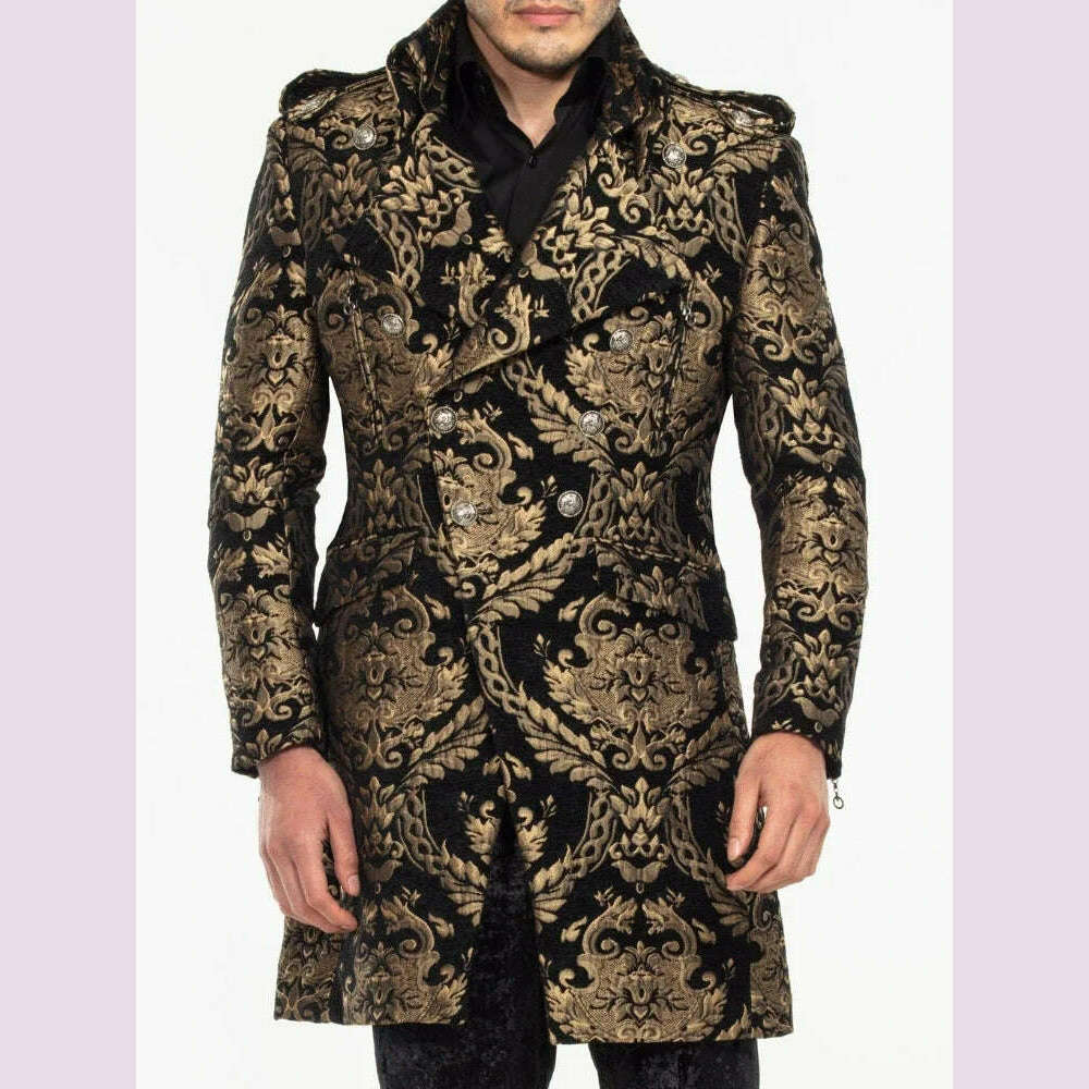 Long Floral Suit Jacket for Men Notch Lapel Double Breasted Jacquard Male Blazer One Piece Fashion Coat 2025 Custom Made
