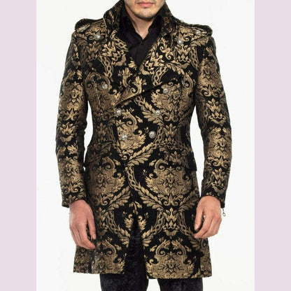 Long Floral Suit Jacket for Men Notch Lapel Double Breasted Jacquard Male Blazer One Piece Fashion Coat 2025 Custom Made