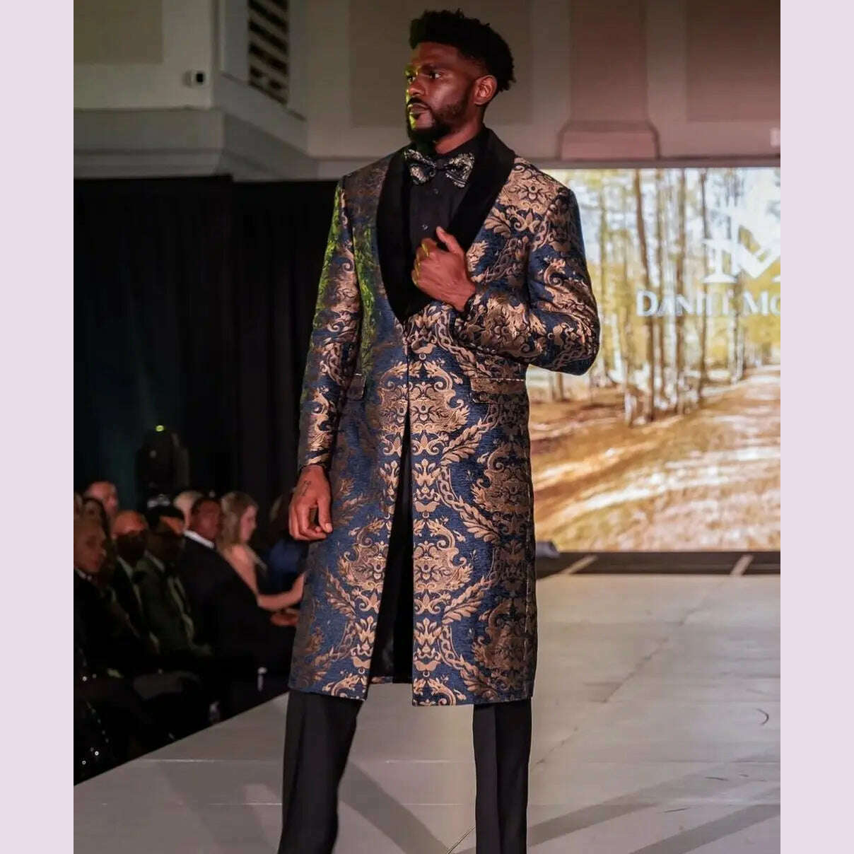 Long Floral Suit Jacket for Men Notch Lapel Double Breasted Jacquard Male Blazer One Piece Fashion Coat 2025 Custom Made
