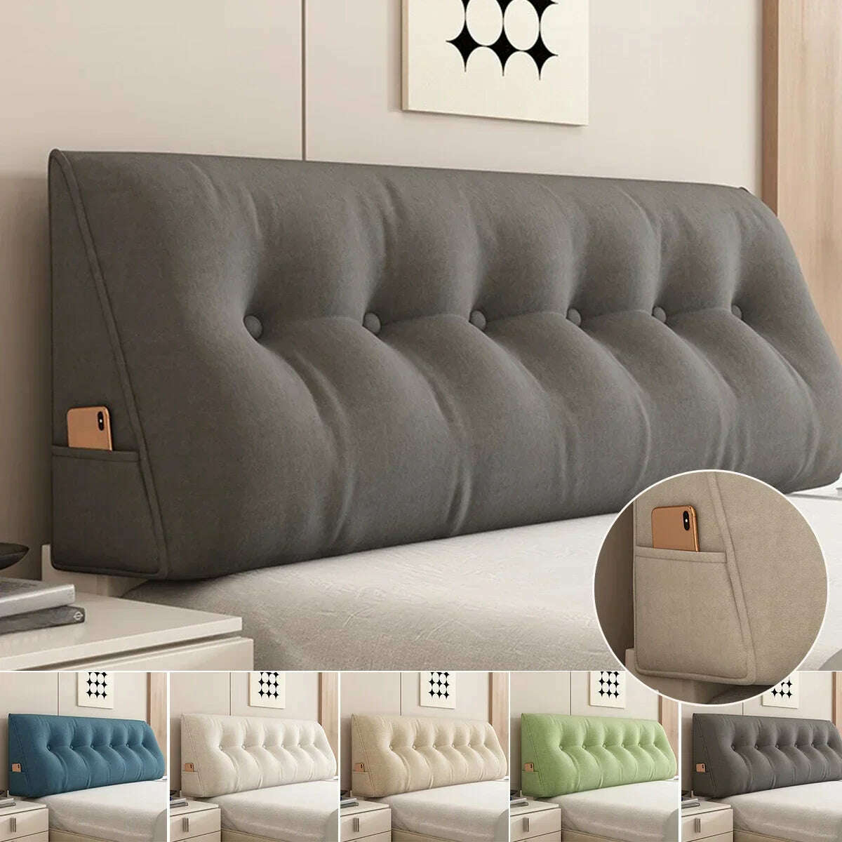 Long Pillow Headboard Cushion Triangle Large Back Bed Soft Bag Pillow Can Be Disassembled Washed Bedroom Sofa Cojín Triangular