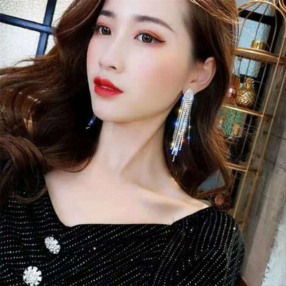 Long Tassel Earrings for Women Korean Crystal Leaf Drop Earring Girls Accessories Statement Gold Color Brincos Jewelry Gifts