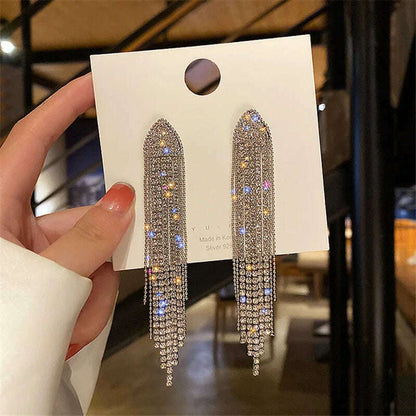 Long Tassel Earrings for Women Korean Crystal Leaf Drop Earring Girls Accessories Statement Gold Color Brincos Jewelry Gifts
