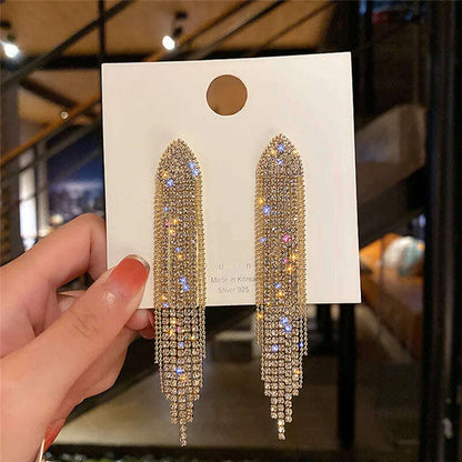 Long Tassel Earrings for Women Korean Crystal Leaf Drop Earring Girls Accessories Statement Gold Color Brincos Jewelry Gifts