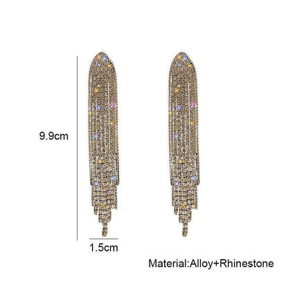 Long Tassel Earrings for Women Korean Crystal Leaf Drop Earring Girls Accessories Statement Gold Color Brincos Jewelry Gifts