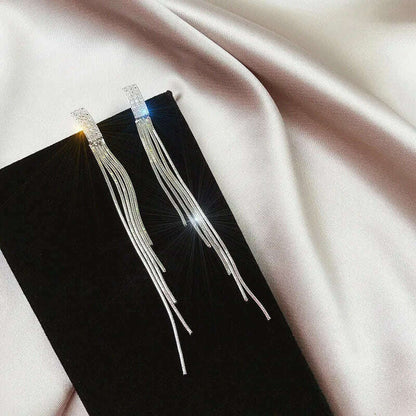 Long Tassel Earrings for Women Korean Crystal Leaf Drop Earring Girls Accessories Statement Gold Color Brincos Jewelry Gifts