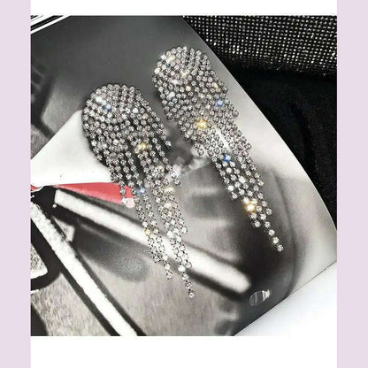 Long Tassel Earrings for Women Korean Crystal Leaf Drop Earring Girls Accessories Statement Gold Color Brincos Jewelry Gifts