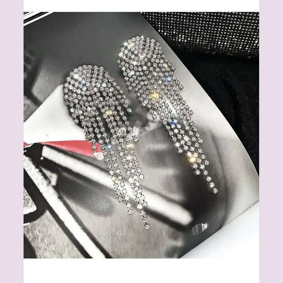 Long Tassel Earrings for Women Korean Crystal Leaf Drop Earring Girls Accessories Statement Gold Color Brincos Jewelry Gifts