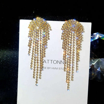 Long Tassel Earrings for Women Korean Crystal Leaf Drop Earring Girls Accessories Statement Gold Color Brincos Jewelry Gifts
