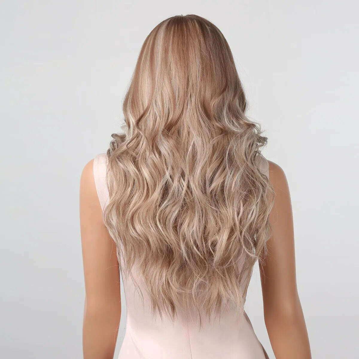 Long Wavy Wigs White Blonde Brown Roots Synthetic Natural Wave Hair Cosplay Wigs for Women High Temperature Fiber Middle Part