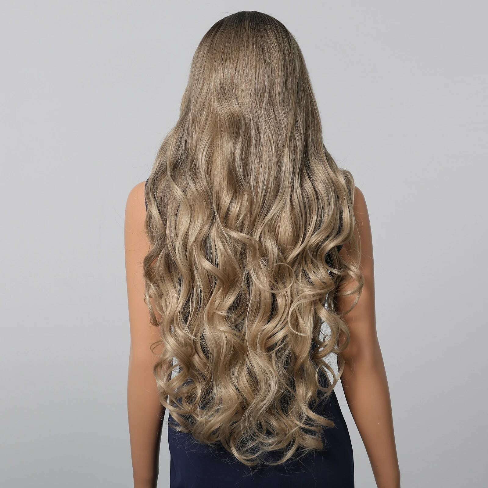 Loose Body Wave Synthetic Wigs Long Brown Blonde Ombre Wig with Bangs Wave Curl Wigs for Black Women Heat Resistant Daily Party