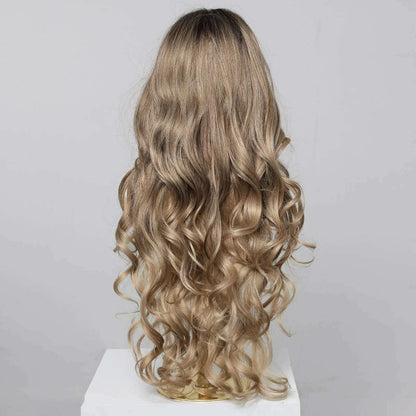 Loose Body Wave Synthetic Wigs Long Brown Blonde Ombre Wig with Bangs Wave Curl Wigs for Black Women Heat Resistant Daily Party