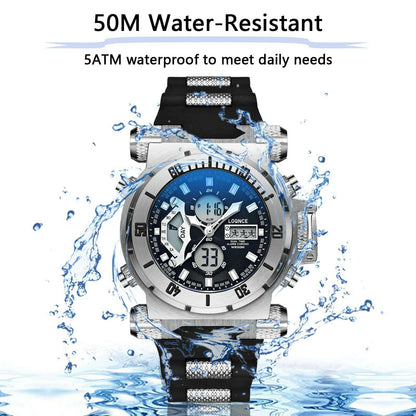LOQNCE S8022 New Men's Watch Quartz Electronic Dual Movement Alarm Clock Calendar Week Multifunctional Waterproof Men's Watch
