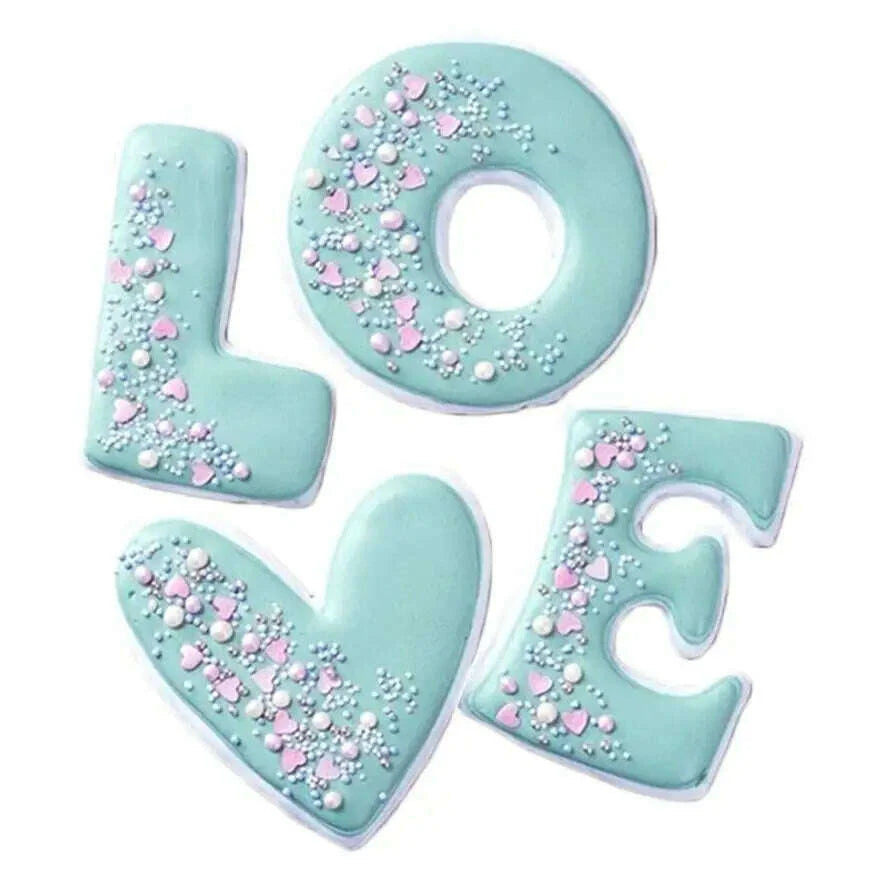 LOVE Letter Shape Forms For Biscuit Mold Lover Series Design Stainless Steel Cookie Cutter Bakeware Pastry Confectionery Tools