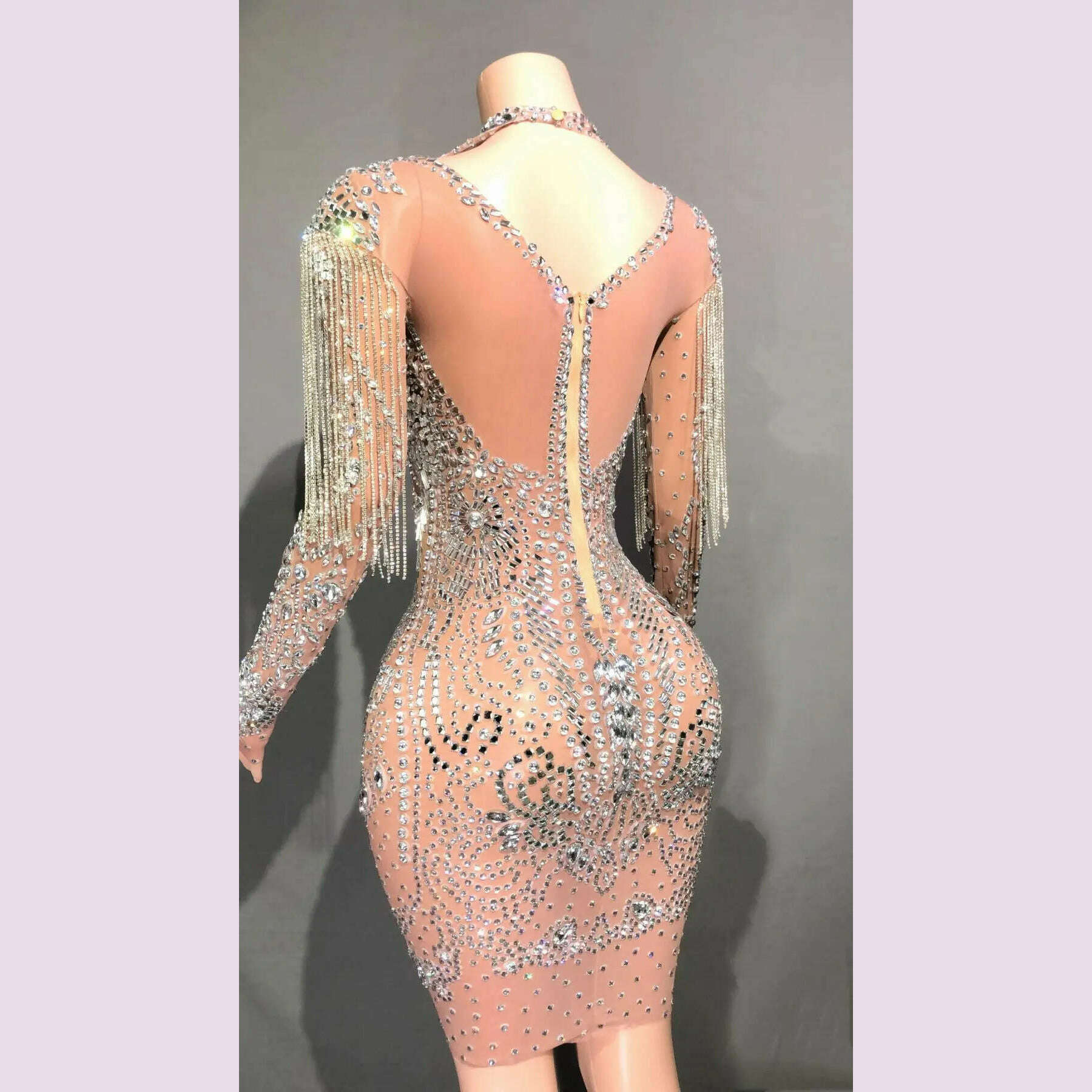Luxurious Full Rhinestones Short Dress for Women Evening Prom Celebrate Dress Sexy Mesh Transparent Singer Show Stage Wear