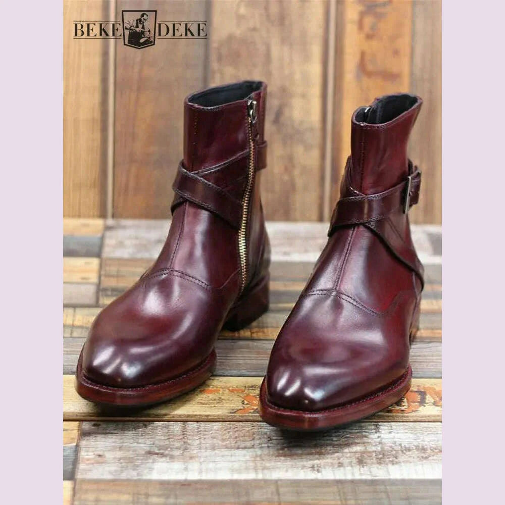 Luxury Business Men Pointed Toe Cowhide Genuine Leather Work Boots Motorcycle Riding Ankle Boots Safety Shoes Customized 15 Days