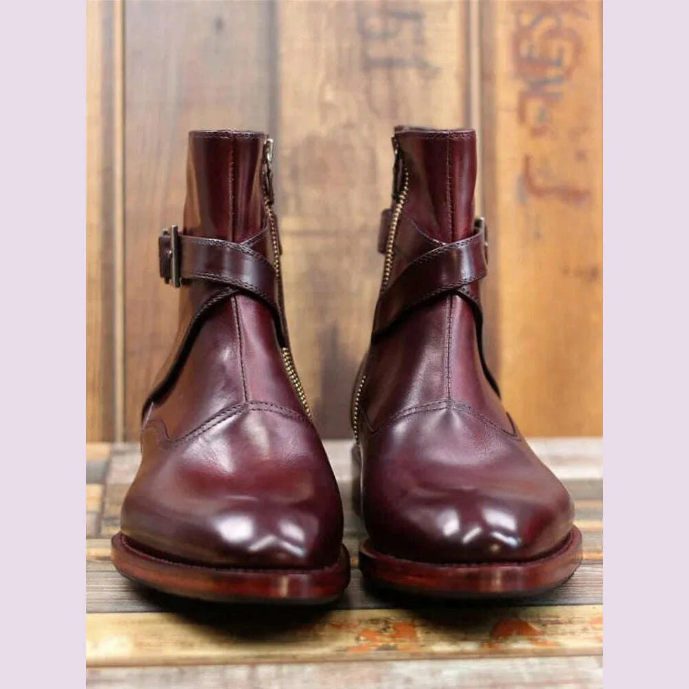 Luxury Business Men Pointed Toe Cowhide Genuine Leather Work Boots Motorcycle Riding Ankle Boots Safety Shoes Customized 15 Days