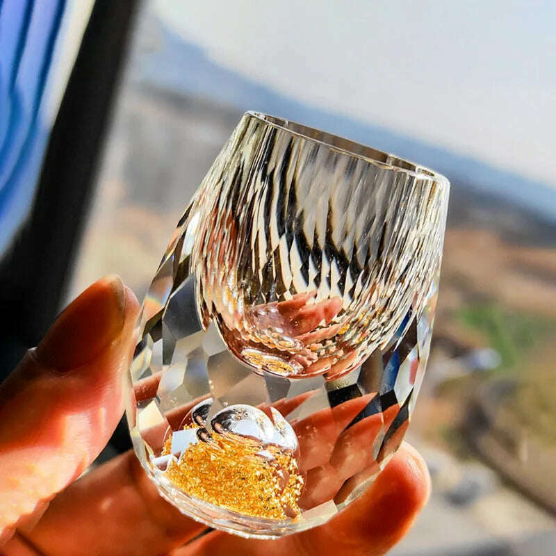 Luxury Crystal Glass Vodka Glass Sake Shochu Glass Bar Liqueur Double Bottom Gold Foil Glass Tea Cup High-end Gifts Hard Liquor