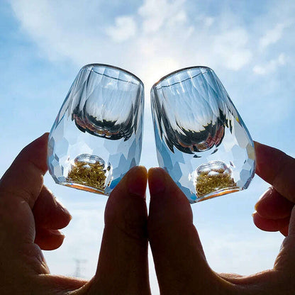 Luxury Crystal Glass Vodka Glass Sake Shochu Glass Bar Liqueur Double Bottom Gold Foil Glass Tea Cup High-end Gifts Hard Liquor