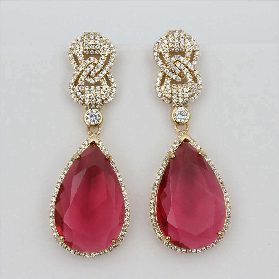 Luxury Dangle Earrings Red Yellow Transparent Teardrop Earrings for Women Evening Party Wedding Bridal Jewelry Gift Wife