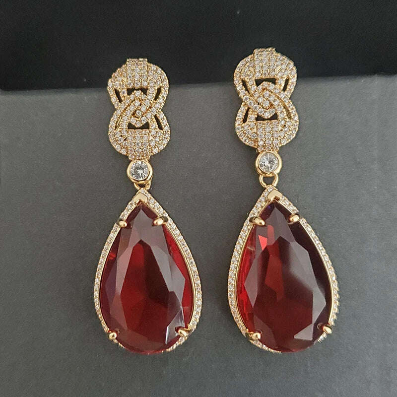Luxury Dangle Earrings Red Yellow Transparent Teardrop Earrings for Women Evening Party Wedding Bridal Jewelry Gift Wife