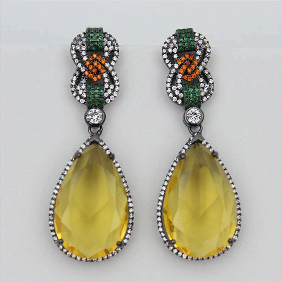 Luxury Dangle Earrings Red Yellow Transparent Teardrop Earrings for Women Evening Party Wedding Bridal Jewelry Gift Wife