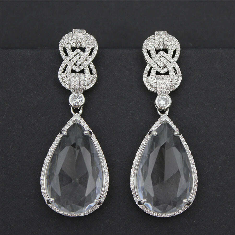 Luxury Dangle Earrings Red Yellow Transparent Teardrop Earrings for Women Evening Party Wedding Bridal Jewelry Gift Wife