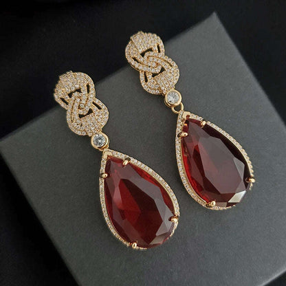 Luxury Dangle Earrings Red Yellow Transparent Teardrop Earrings for Women Evening Party Wedding Bridal Jewelry Gift Wife