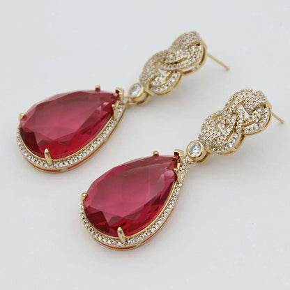 Luxury Dangle Earrings Red Yellow Transparent Teardrop Earrings for Women Evening Party Wedding Bridal Jewelry Gift Wife