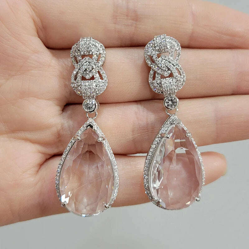 Luxury Dangle Earrings Red Yellow Transparent Teardrop Earrings for Women Evening Party Wedding Bridal Jewelry Gift Wife
