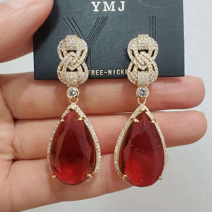 Luxury Dangle Earrings Red Yellow Transparent Teardrop Earrings for Women Evening Party Wedding Bridal Jewelry Gift Wife