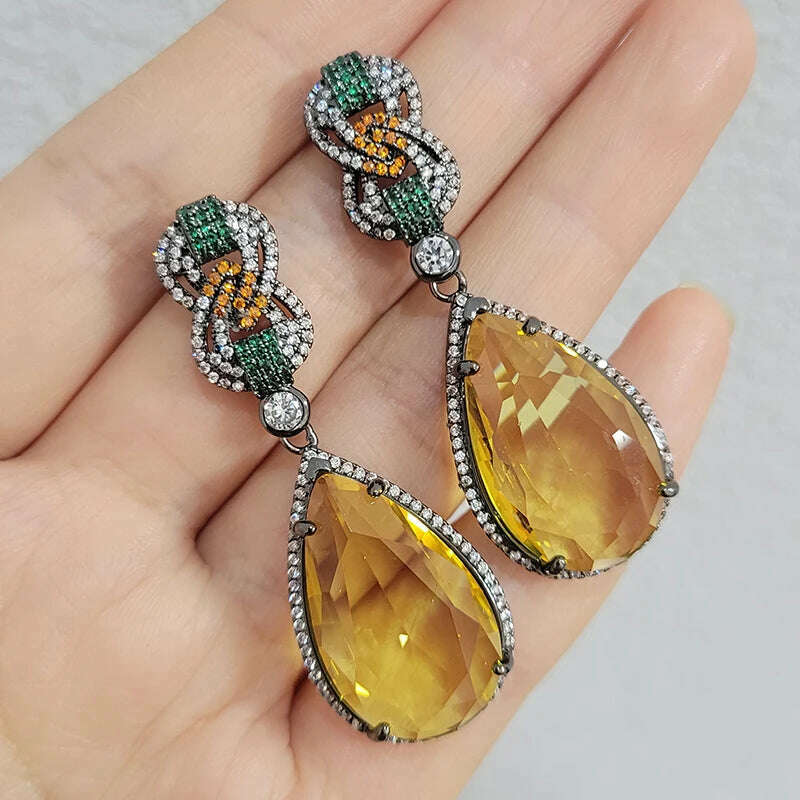 Luxury Dangle Earrings Red Yellow Transparent Teardrop Earrings for Women Evening Party Wedding Bridal Jewelry Gift Wife