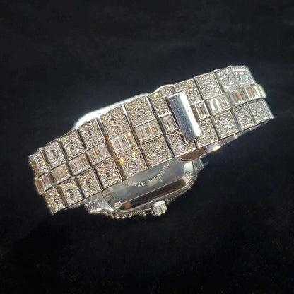 Luxury Diamond Watch for Men Hip Hop Style Bling Bling Iced Out Wristwatch Fashion Square Stainless Steel Waterproof Clock 2024