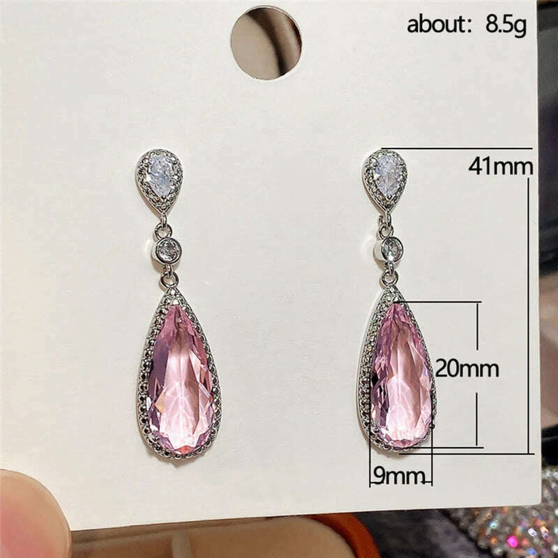 Luxury Fashion Drop Cut Pink Cubic Zirconia CZ Stone Drop Dangle Earrings For Women Banquet Party Jewelry Gift
