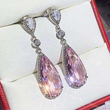 Luxury Fashion Drop Cut Pink Cubic Zirconia CZ Stone Drop Dangle Earrings For Women Banquet Party Jewelry Gift