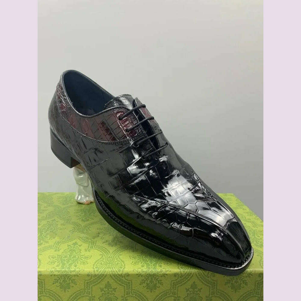 Luxury Mens Crocodile Genuine Leather Dress Shoes Italian Designer Lace Up Med Heel Mixed Colors Business Man Work Formal Shoes
