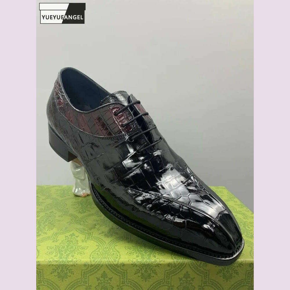 Luxury Mens Crocodile Genuine Leather Dress Shoes Italian Designer Lace Up Med Heel Mixed Colors Business Man Work Formal Shoes