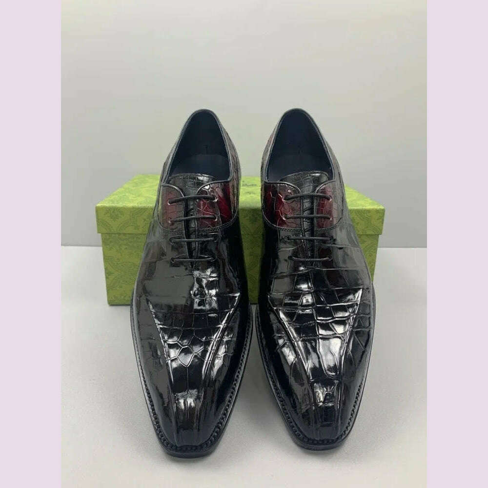 Luxury Mens Crocodile Genuine Leather Dress Shoes Italian Designer Lace Up Med Heel Mixed Colors Business Man Work Formal Shoes