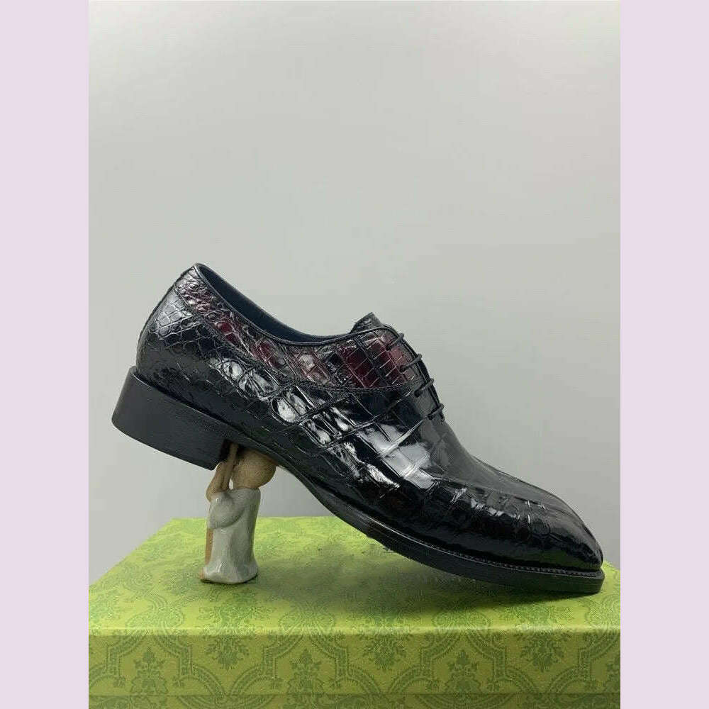Luxury Mens Crocodile Genuine Leather Dress Shoes Italian Designer Lace Up Med Heel Mixed Colors Business Man Work Formal Shoes