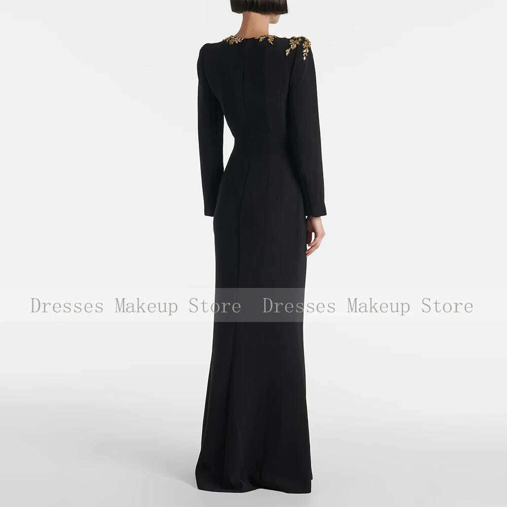 Luxury Mermaid Evening Dress Black Long Sleeves Crystals O Neck Evening Gowns for Women 2024 Trumpet Elegant Wedding Party Dress