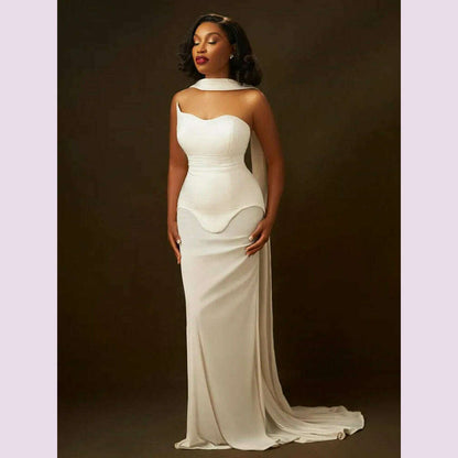 Luxury Sexy Strapless Backless White Black Maxi Long Women Celebrity Dress 2024 Elegant Party Evening Club Vestido Clothing