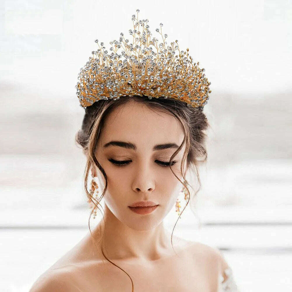 Luxury Wedding Jewelry Set Bridal Headwear Crown Necklace And Earrings AB Color Crystal Rhinestone Jewelry Sets Handmade Unique