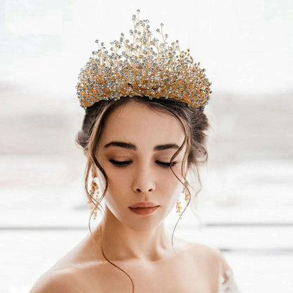 Luxury Wedding Jewelry Set Bridal Headwear Crown Necklace And Earrings AB Color Crystal Rhinestone Jewelry Sets Handmade Unique