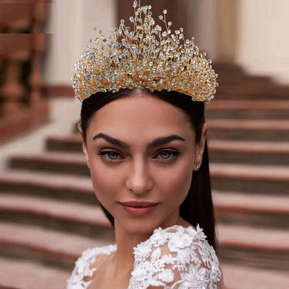 Luxury Wedding Jewelry Set Bridal Headwear Crown Necklace And Earrings AB Color Crystal Rhinestone Jewelry Sets Handmade Unique