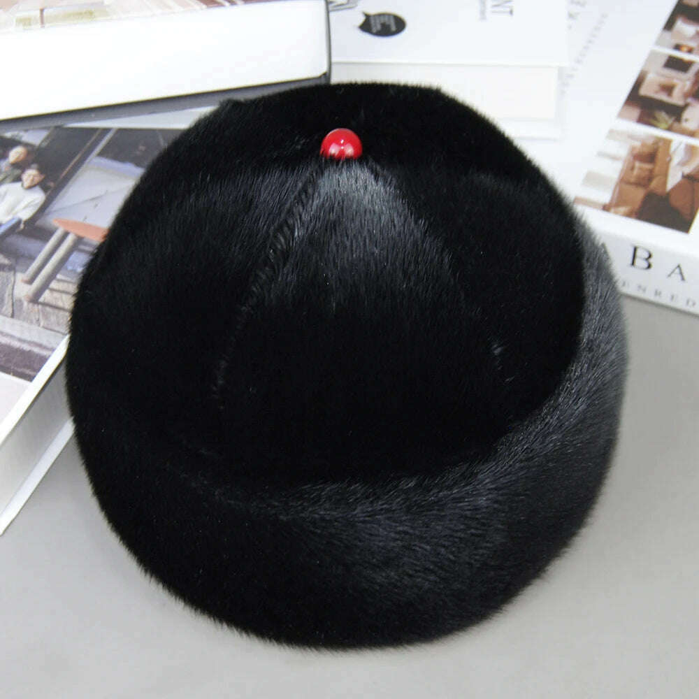 Luxury Winter Unisex Top Real Mink Fur Bomber Hat Unisex Genuine Marten Head Warm Black/Brown Caps Best Gift For Parents Gorras