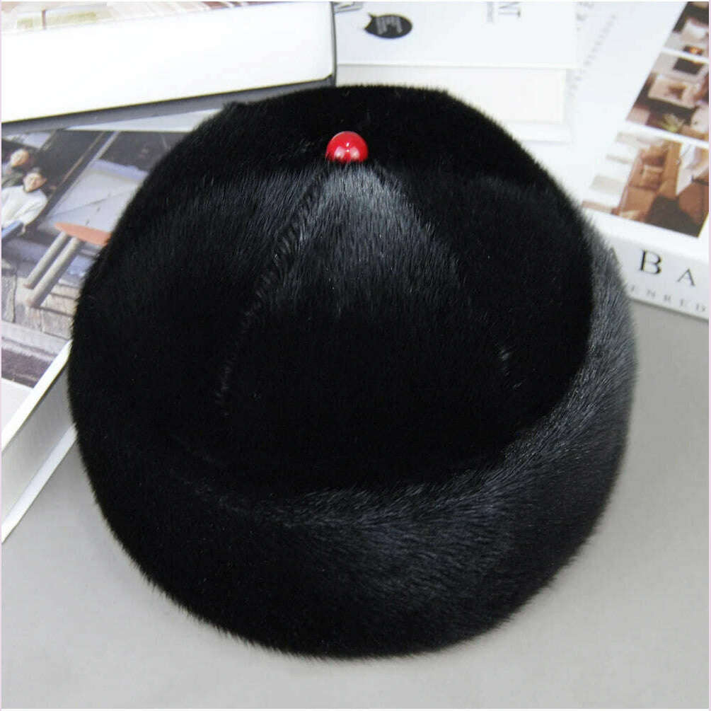 Luxury Winter Unisex Top Real Mink Fur Bomber Hat Unisex Genuine Marten Head Warm Black/Brown Caps Best Gift For Parents Gorras
