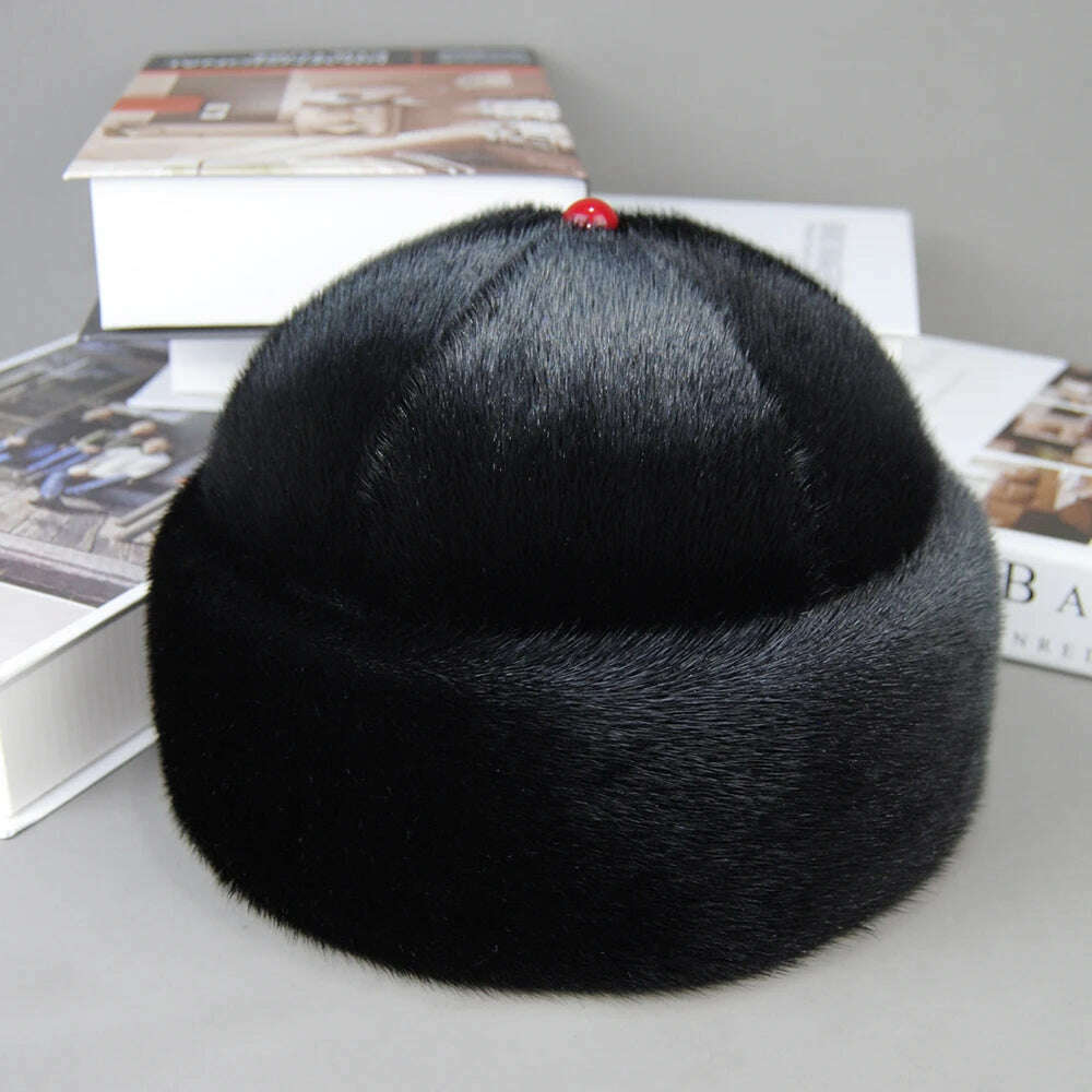 Luxury Winter Unisex Top Real Mink Fur Bomber Hat Unisex Genuine Marten Head Warm Black/Brown Caps Best Gift For Parents Gorras