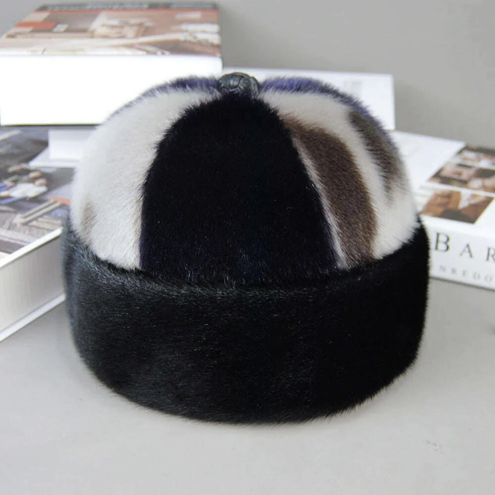 Luxury Winter Unisex Top Real Mink Fur Bomber Hat Unisex Genuine Marten Head Warm Black/Brown Caps Best Gift For Parents Gorras